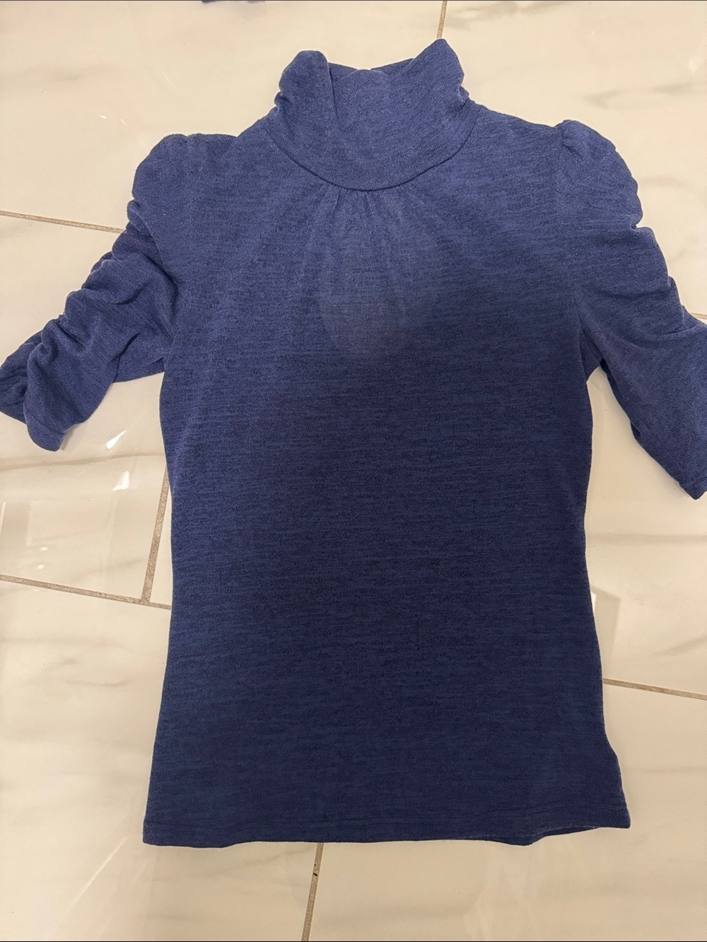 Forever 21 Blue Turtleneck Long Sleeve Tee with Ruched Sleeves